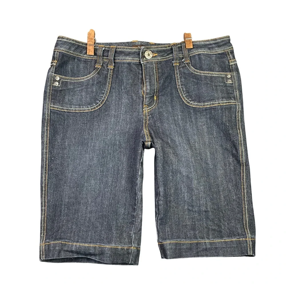 Yuva Denim Bermuda Shorts Womens 14 Dark Blue Stretch Pockets Casual Summer